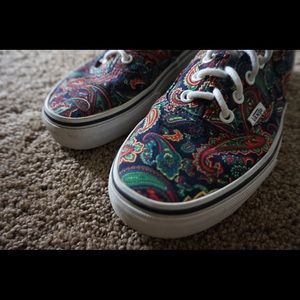 multicolored paisley vans